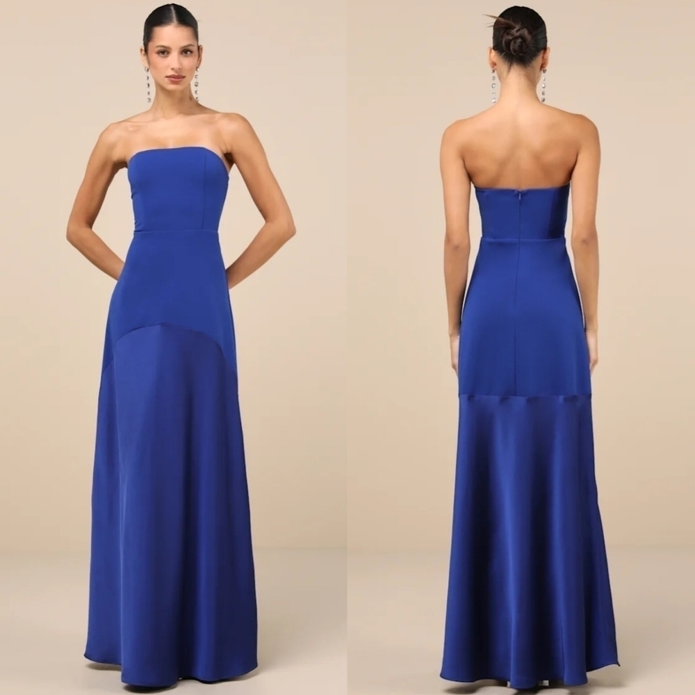 Lulus Compelling Style Royal Blue Strapless A-Line Maxi Dress Wedding Party